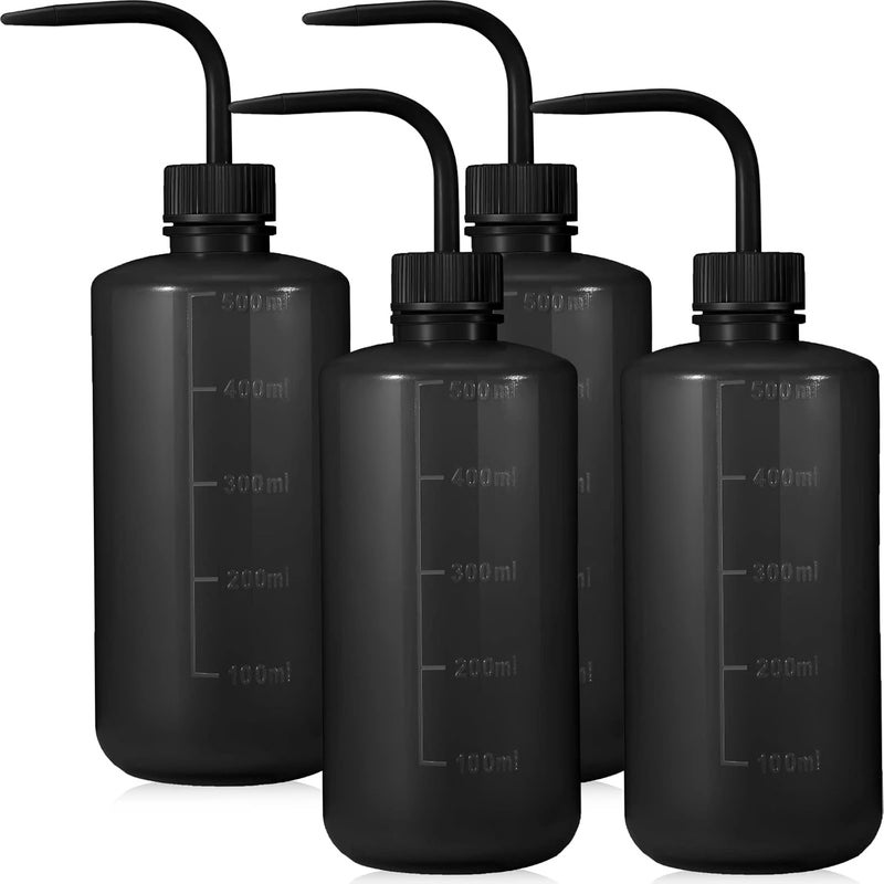 Nuogo 4 Pcs 500 ml Tattoo Wash Bottle Water Squirt Bottle Lab Squeeze Bottles for Eyelash Extensions, Tattoo Supplies, Cleaning, Succulent Watering (Black) - Image 1